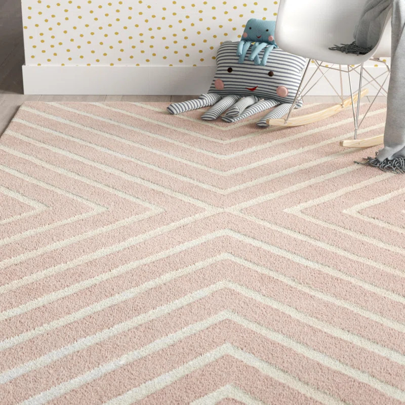 Rectangle 5' X 7' 76 Geometric Handmade Tufted Wool Pink/Ivory Area Rug | Wayfair Professional