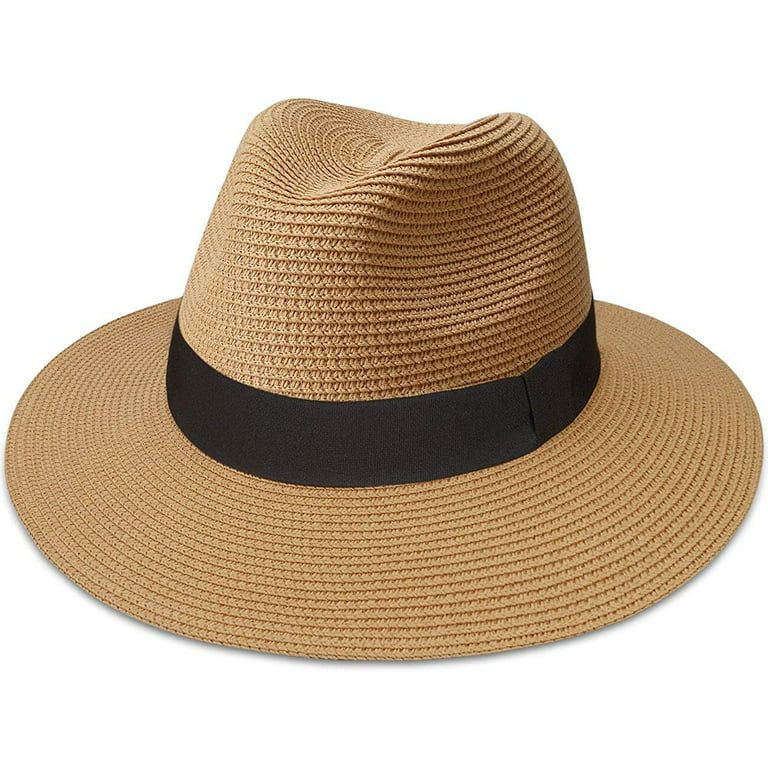 Womens Beach Straw Hats UPF 50+ Foldable Portable Summer Wide Brim Fedora Sun Straw Hat Adjustabl... | Walmart (US)