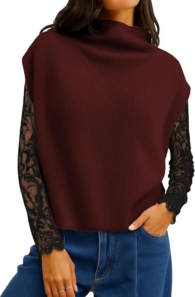 Women’s Oversized Knit Sleeveless Sweater Vest High Neck Pullover Ribbed Top Casual Fall Layeri... | Amazon (US)