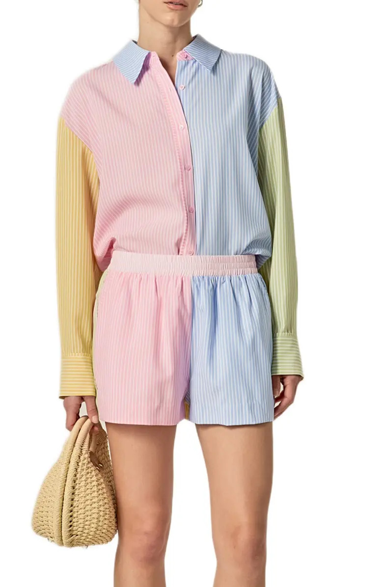Colorblock Stripe Oversize Button-Up Shirt | Nordstrom
