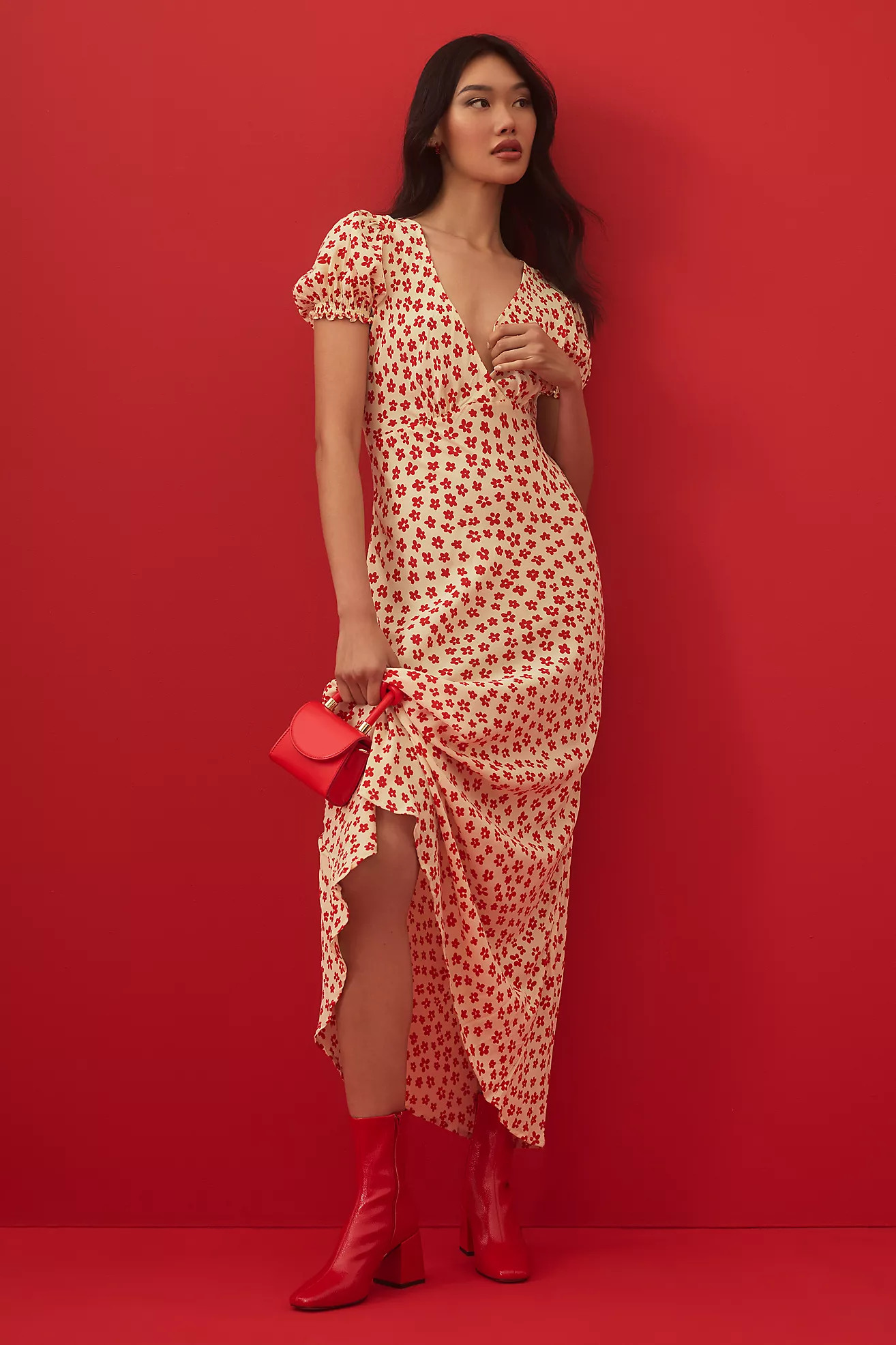 Faithfull Short-Sleeve Ditsy Floral Midi Dress | Anthropologie (US)