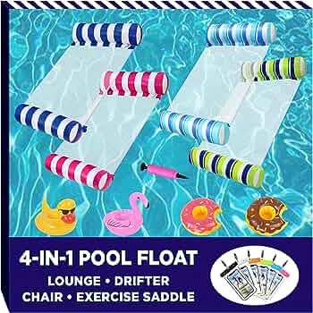 【4 Pack】 Inflatable Swimming Pool Float for Adult, 4-in-1 Multi-Purpose Pool Hammock(Hammock,... | Amazon (US)