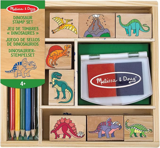 Melissa & Doug Wooden Stamp Set: Dinosaurs - 8 Stamps, 5 Colored Pencils, 2-Color Stamp Pad Kids ... | Amazon (US)