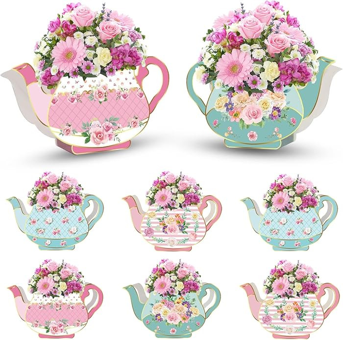 8 PCS Tea Party Decorations Floral Teapot Centerpiece Boxes for Princess Birthday Party Garden Th... | Amazon (US)