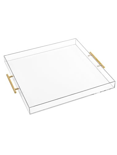 Extra Large Clear Acrylic Serving Tray (21×21 Inches) with Gold Handles Spill Proof Acrylic Over Size Big Decorative Tray Organiser for Ottoman Coffee Table Countertop | Amazon (US)