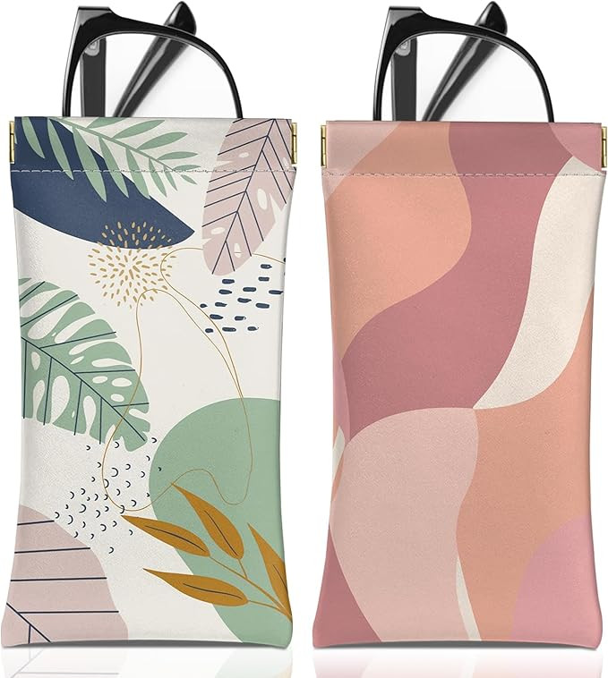 2 PCS Glasses Eyeglass Sunglasses Case Pouch Soft PU Leather Cute Aesthetic with Cleaning Cloth f... | Amazon (US)