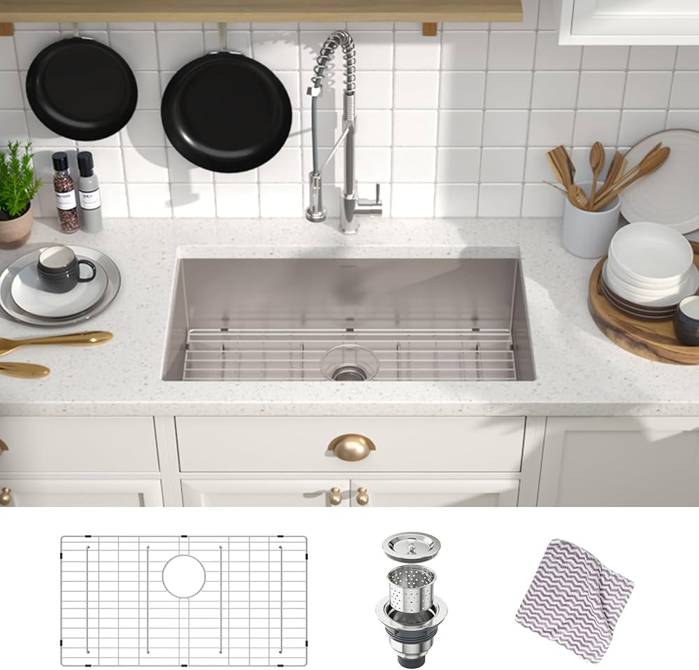 Kitchen Sink, MENSARJOR 32'' x 19'' Undermount Single Bowl 16 Gauge Stainless Steel Kitchen Sink ... | Amazon (CA)