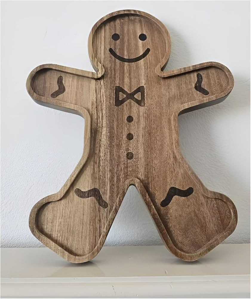 Christmas Gingerbread Man Wooden Serving Tray 14'' x 11'' - Wood Board for Cookie, Charcuterie, G... | Amazon (US)