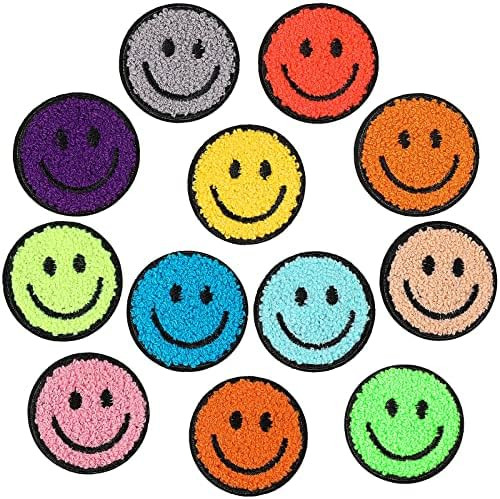 12 Pcs Smile Face Patch Iron On Patches Happy Face Chenille Patches for Clothes Dress Jackets Smi... | Amazon (US)