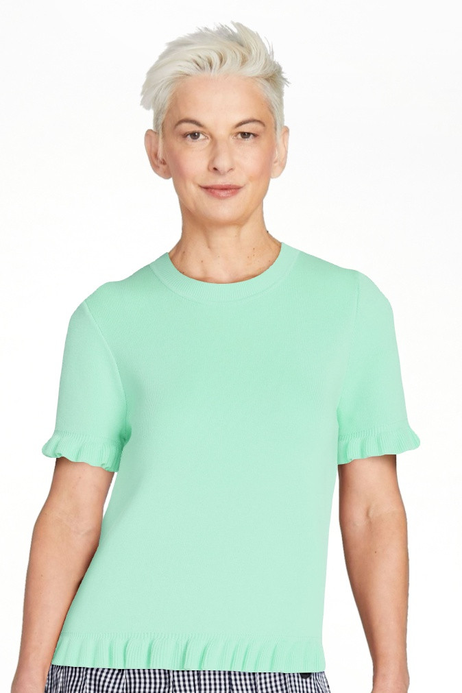 Free Assembly Women\u2019s Ruffle Trim Sweater with Short Sleeves, Lightweight, Sizes XS-XXL | Walmart (US)