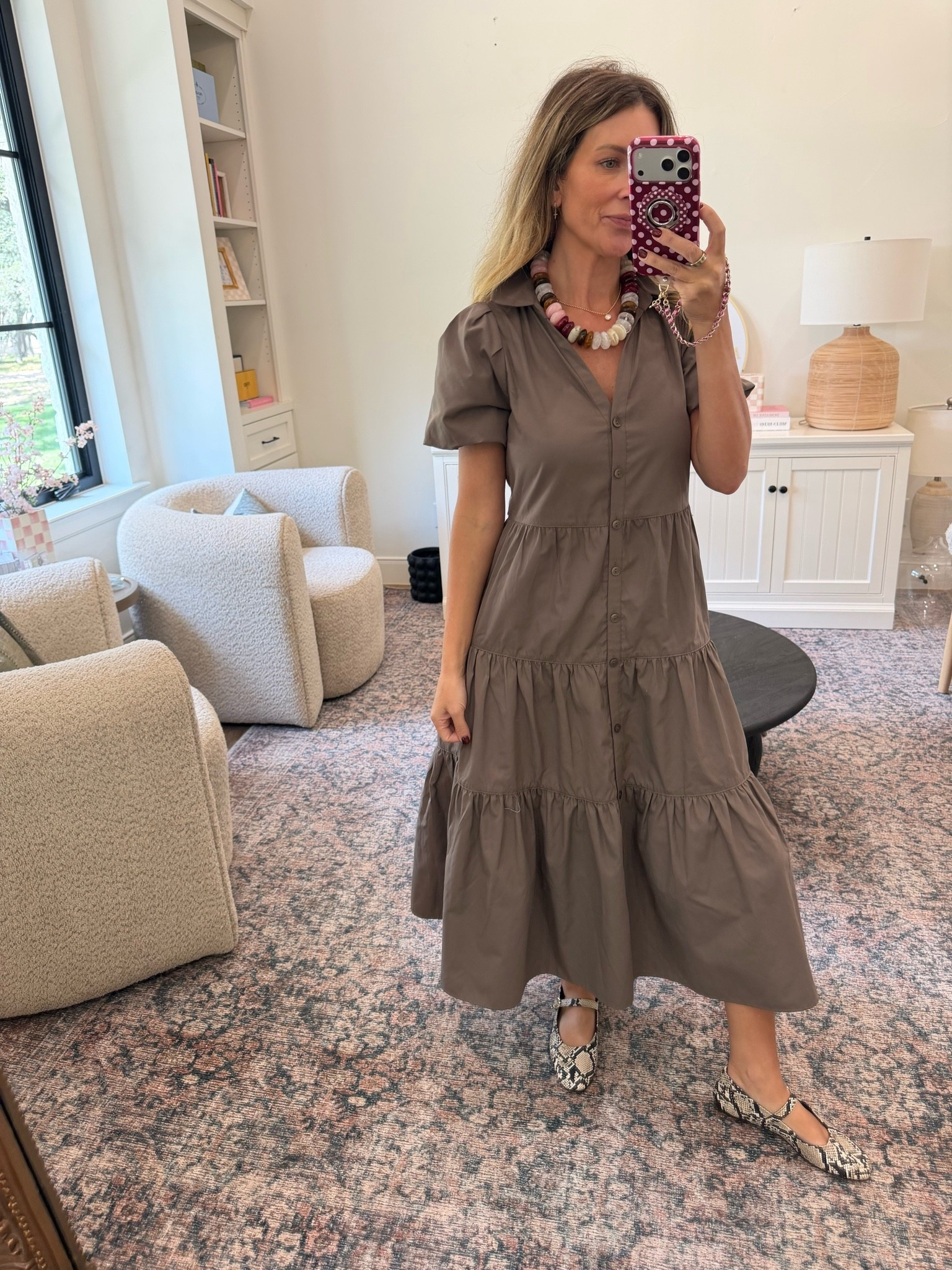 Today’s outfit 
One of my favorite dresses I’ve purchased. It’s so flattering and comfortable. Size XS.