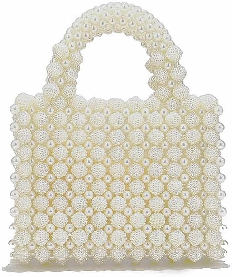 DJBM Women Handmade Pearl Beaded Clutch Bucket Evening Handbag Acrylic Pearl Purse for Party Wedd... | Amazon (US)