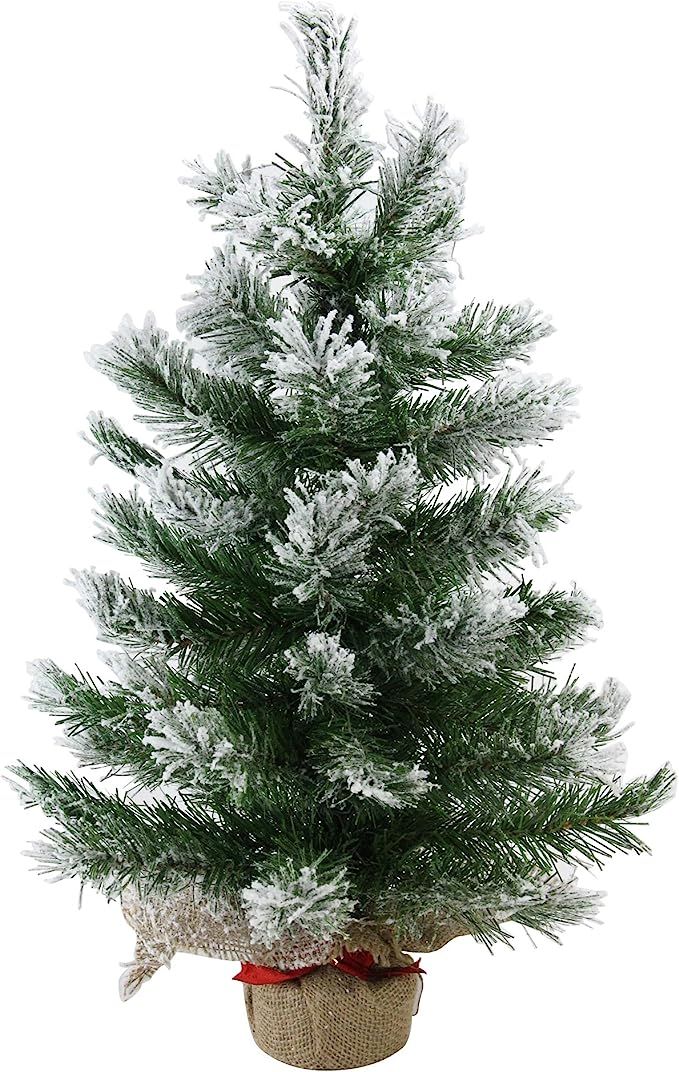 Northlight Pine Artificial Christmas Tree in Burlap Base, 24 in, White | Amazon (US)