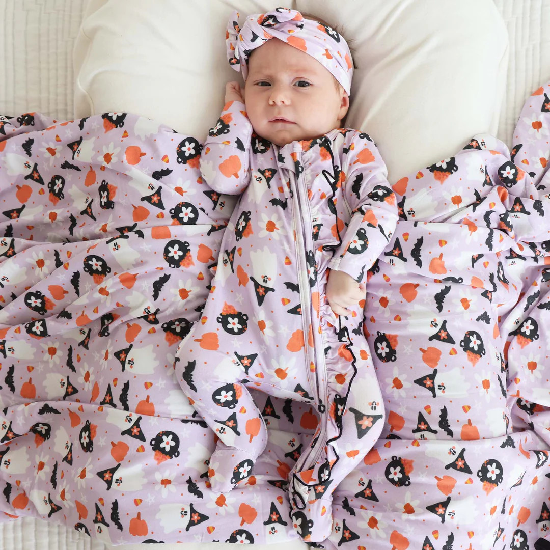 Let's Go Ghouls Ruffle Zipper Footie* | Caden Lane