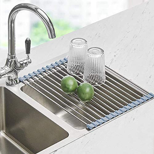 Seropy Roll Up Dish Drying Rack, Over The Sink Dish Drying Rack Kitchen Rolling Dish Drainer, Foldable Sink Rack Mat Stainless Steel Wire Dish Drying Rack for Kitchen Sink Counter Storage 17.5x11.8 | Amazon (US)