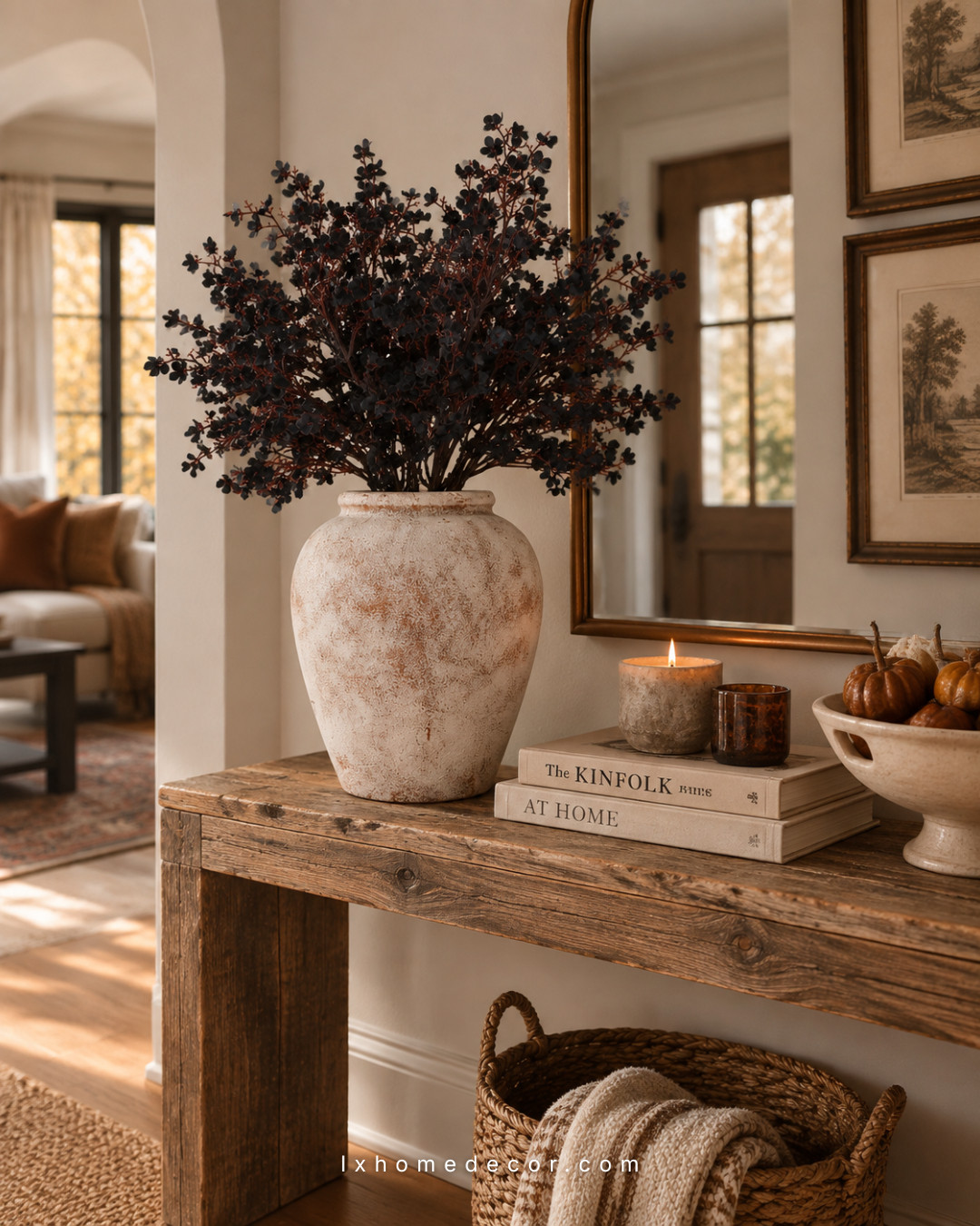 A few simple touches can make a space feel so cozy for fall! 🤎🍂

For this little entryway moment, I added a tall vase with dark fall stems to bring in height, then layered in warm textures with a candle, old books, mini pumpkins, and a cozy basket underneath.

It doesn’t have to be complicated—or expensive—to make your home feel festive and inviting! Everything I used to create this look is linked for you here. ✨ 

 #LTKSeasonal #LTKHome #LTKSaleAlert