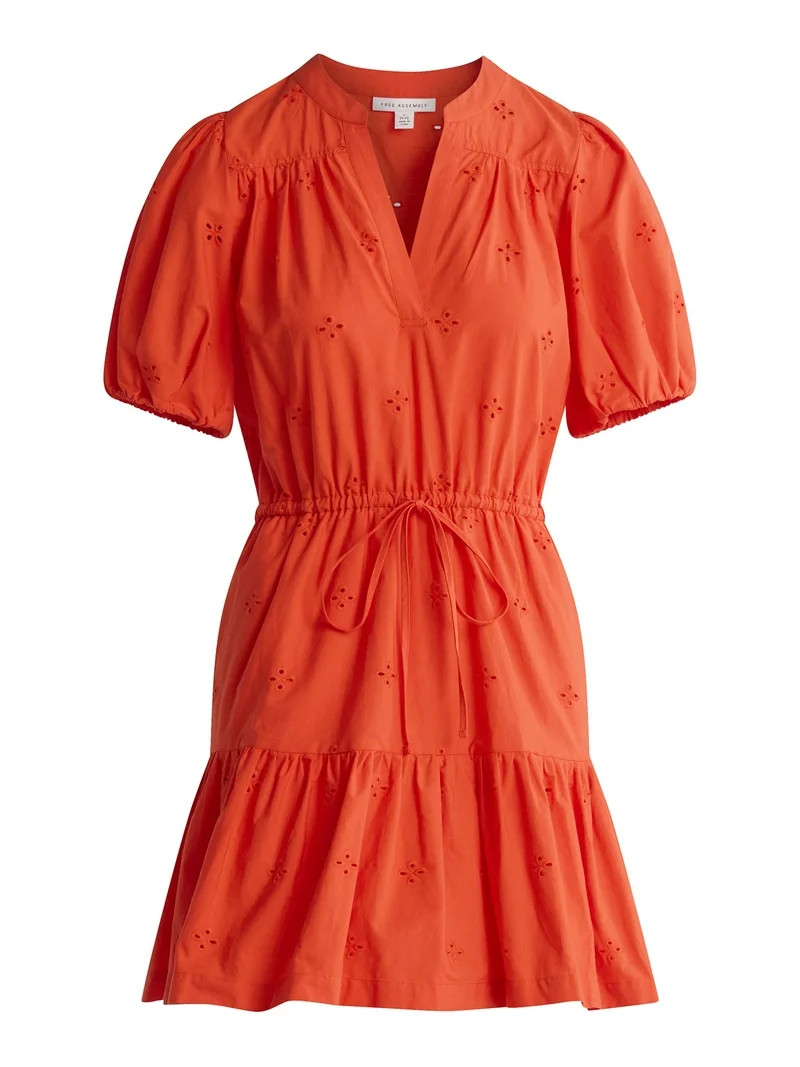 Free Assembly Women's and Women's Plus Cotton Eyelet Tiered Mini Dress with Puff Sleeves, Sizes X... | Walmart (US)