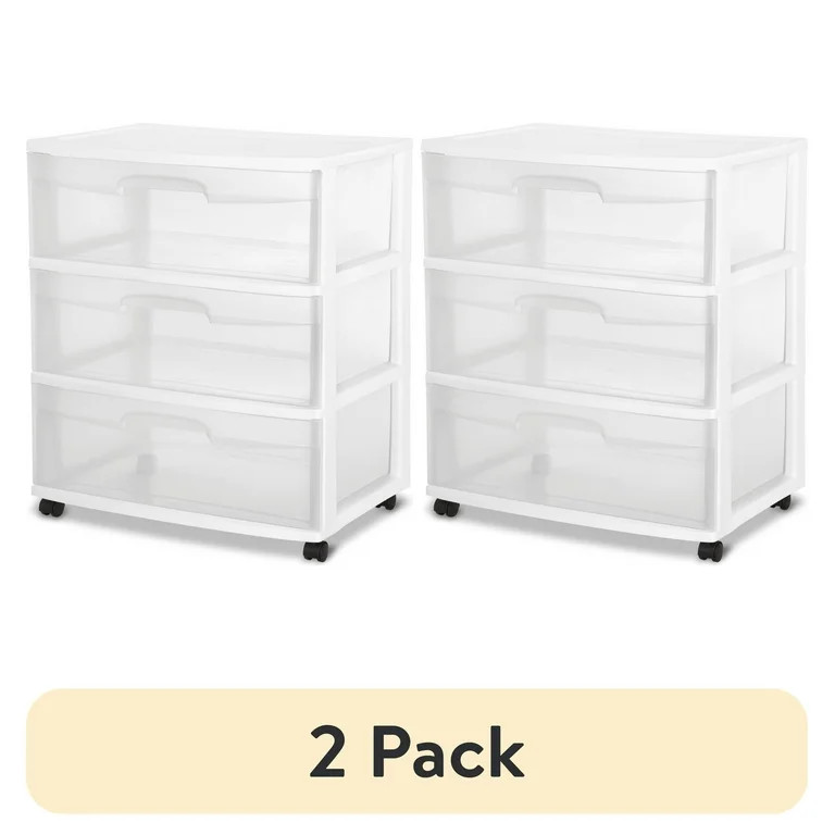 (2 pack) Sterilite Wide 3 Drawer Cart White | Walmart (US)