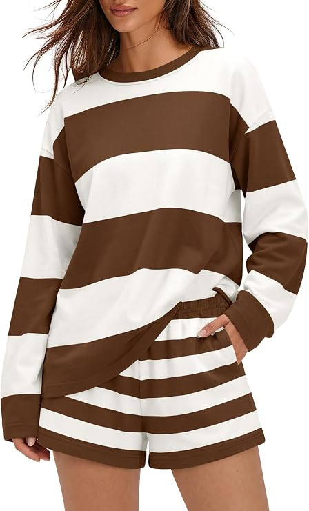 Panadila Women Striped Lounge Set Oversized Shirts and Shorts | Amazon (US)