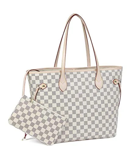 Daisy Rose - Daisy Rose Checkered Tote Shoulder Bag with inner pouch - PU Vegan Leather (Cream) -... | Walmart (US)