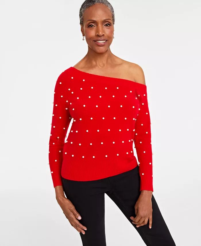Charter Club Women's 100% Cashmere Embellished One-Shoulder Sweater, Created for Macy's - Macy's | Macy's
