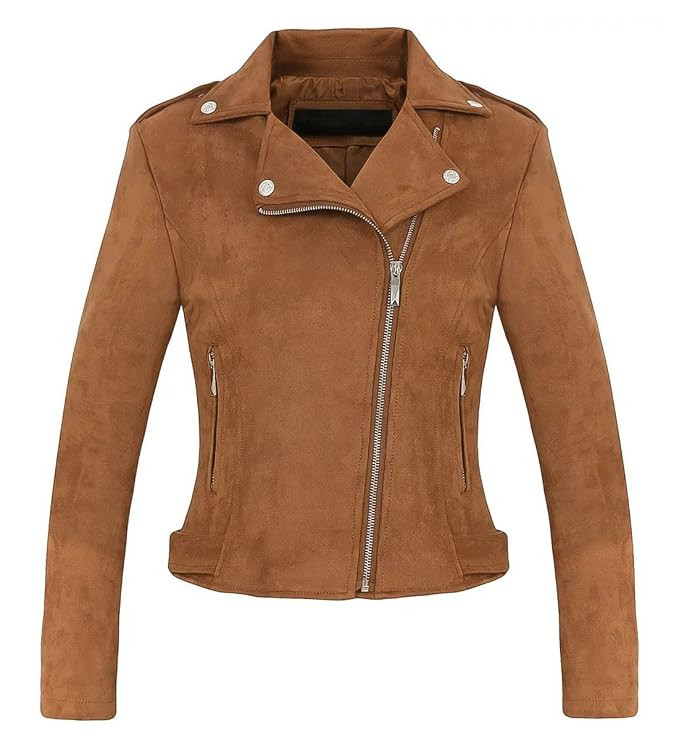 Chartou Women's Stylish Notched Collar Oblique Zip Suede Leather Moto Jacket | Amazon (US)