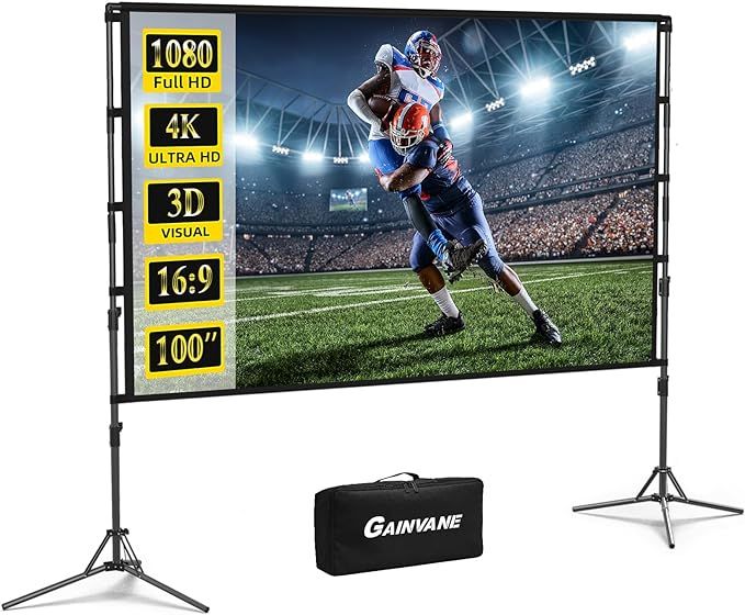 Projection Screen with Stand,100 inch Portable Movie Screen 16:9 HD 4K Double Sided Projection Sc... | Amazon (US)
