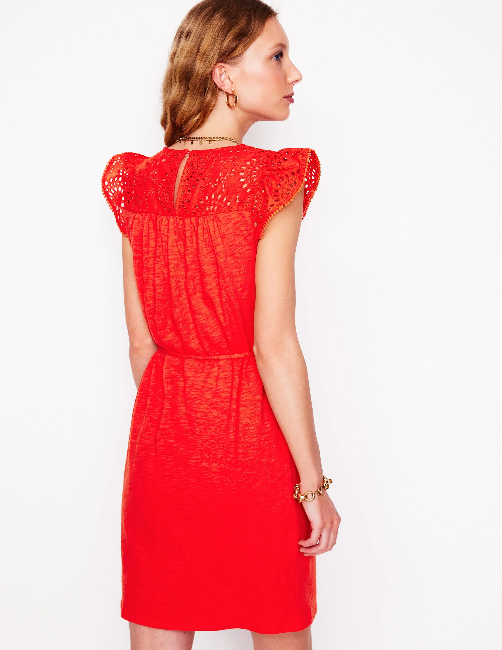 Juliet Broderie Short Dress-FireCracker Red | Boden (US)