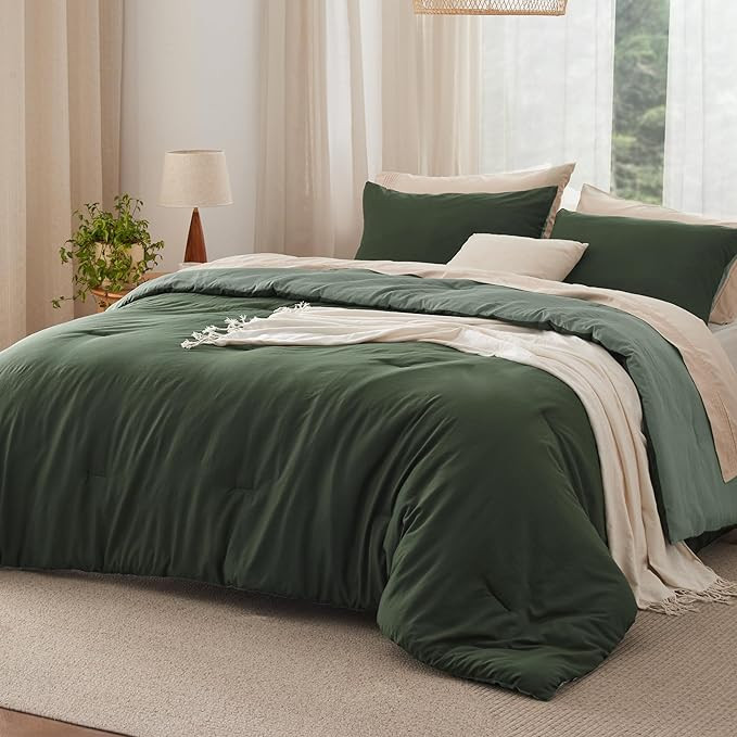 Bedsure King Comforter Set, Dark Olive Green Soft Prewashed Bedding for All Seasons, 3 Pieces Gen... | Amazon (US)