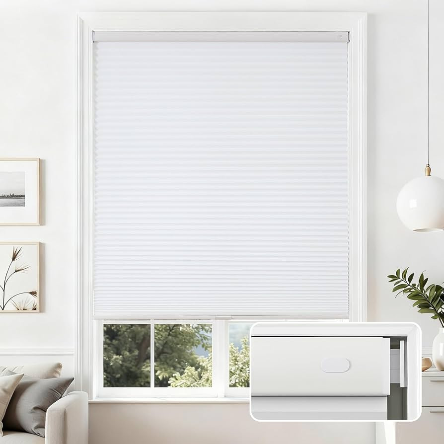 Joydeco No Tools No Drill Cordless Cellular Shades, Light Filtering Honeycomb Blinds for Indoor W... | Amazon (US)