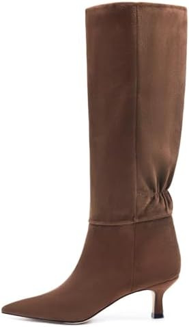 Coutgo Womens Kitten Heel Knee High Boots Pointed Toe Tall Boots Pull On Winter Dress Long Boot S... | Amazon (US)