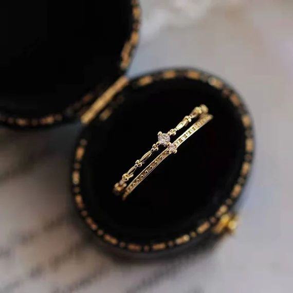 14K Gold Dainty Ring Layered Gemstone Engagement Rings for - Etsy | Etsy (US)