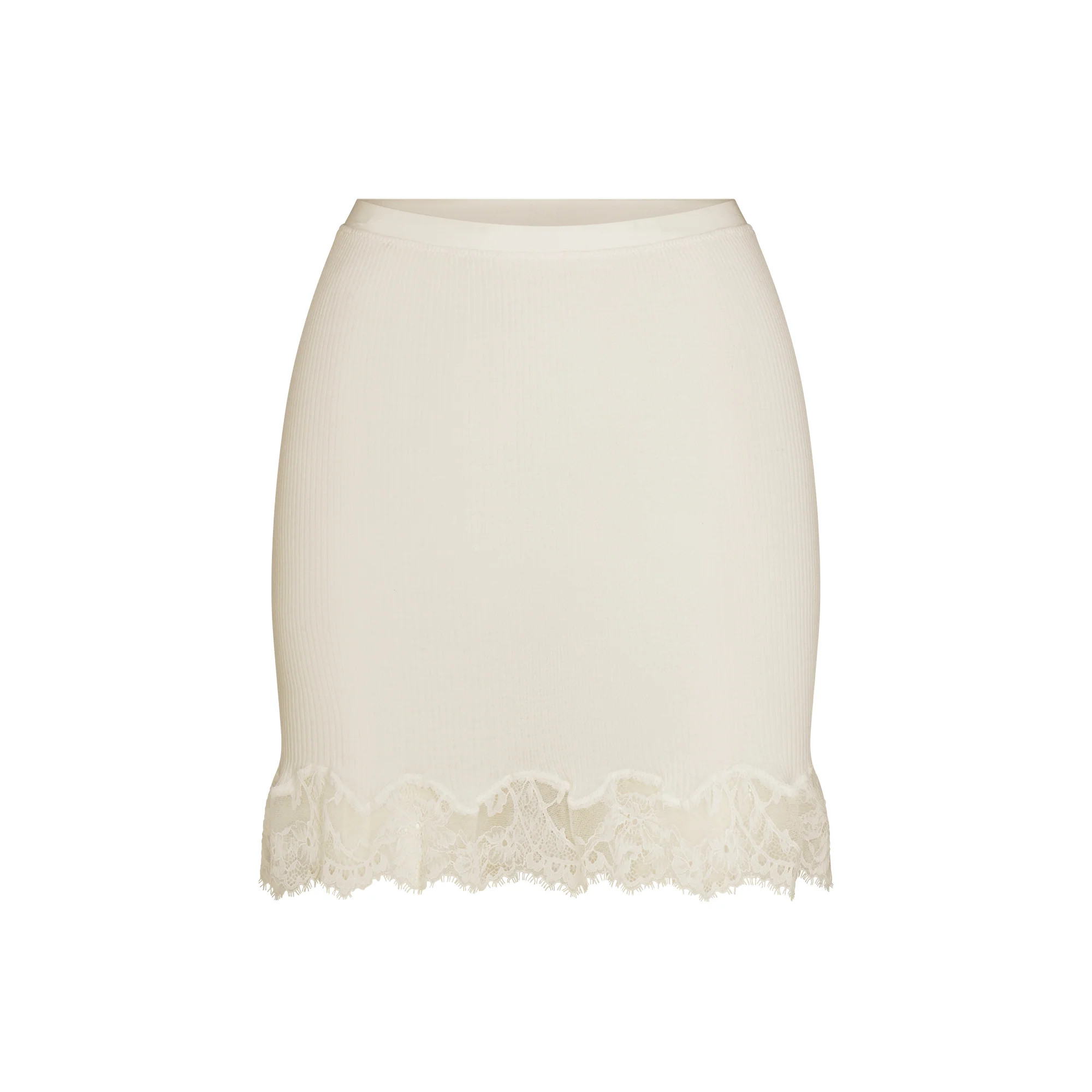 RIB KNIT LACE MINI SKIRT | EGRET | SKIMS | SKIMS (US)