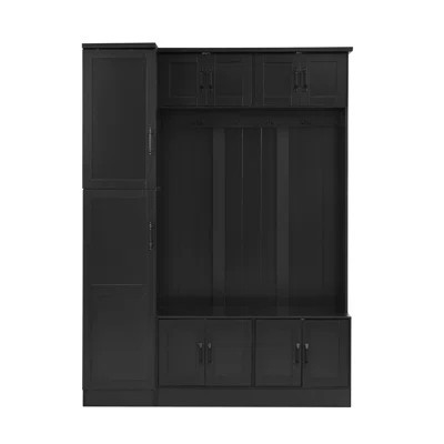 79'' Tall Modern Hall Tree With Shoe Storage, 4-In-1 Entryway Bench With 6 Cabinets, 4 Coat Hooks & Adjustable Shelf For Hallway, Living Room, Black | Wayfair North America