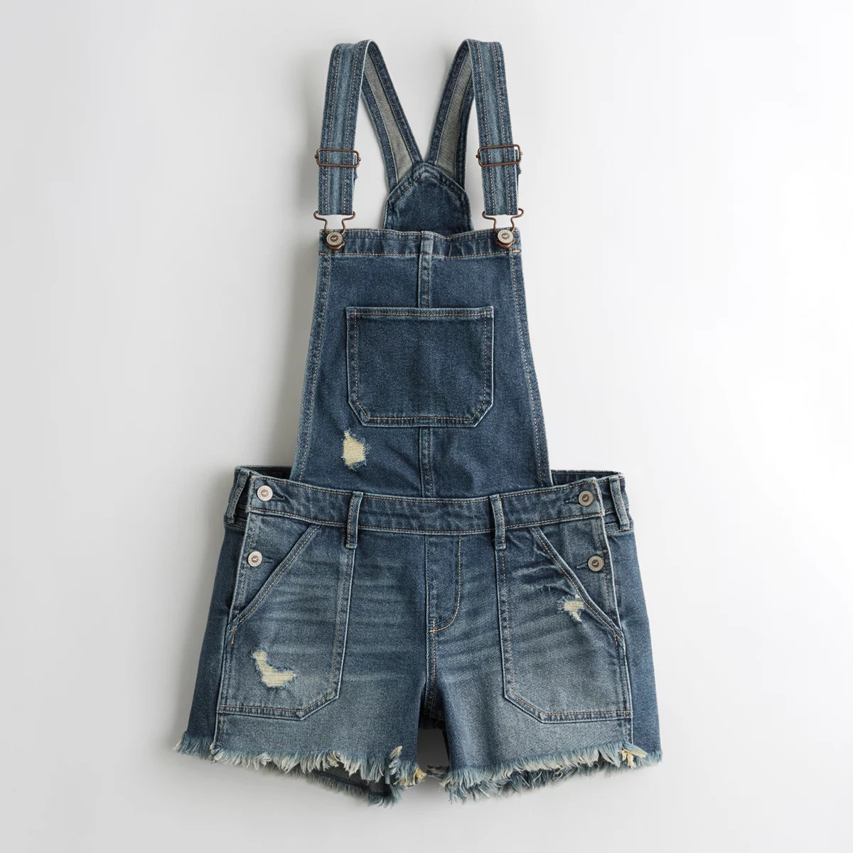 Girls Vintage Stretch Low-Rise Midi Short Overalls from Hollister | Hollister US