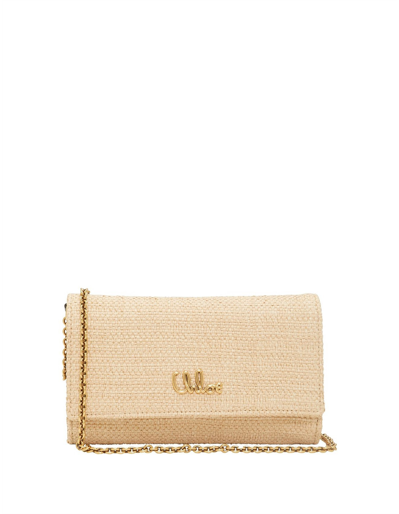ICONIC RAFFIA WALLET ON CHAIN HOT SAND | David Jones (Australia & New Zealand)