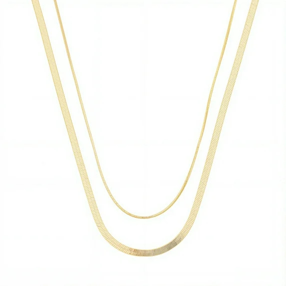 Free Assembly Women's Demi Fine 14K Gold Plated Herringbone Layered Necklace Set, 15" + 2" Extend... | Walmart (US)