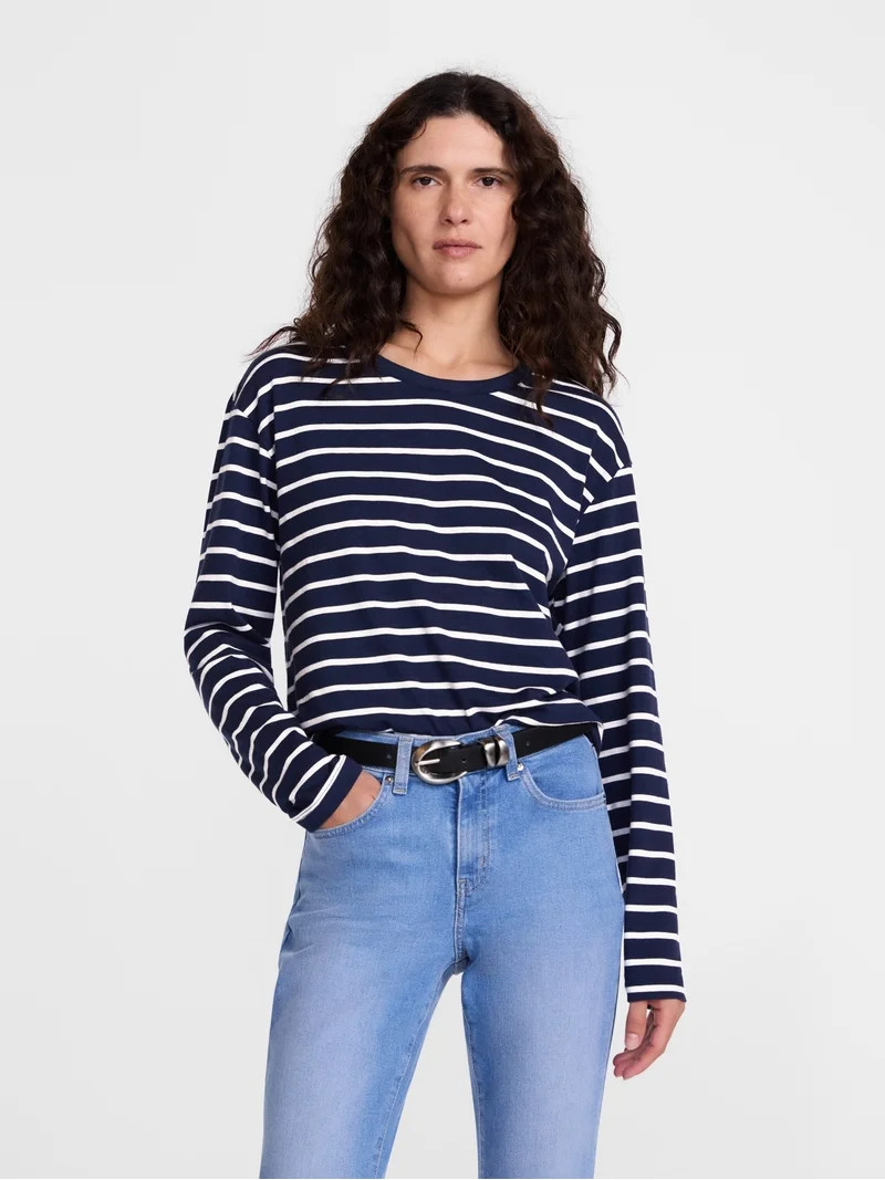 Scenario Women's Relaxed Slub Tee with Long Sleeves, Sizes XS-XXXL | Walmart (US)