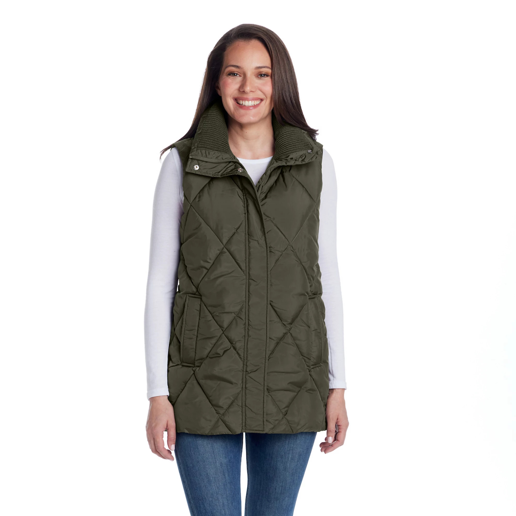 Women's Weathercast Quilted Longline Vest with Knit Collar | Kohl's