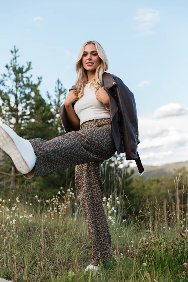 Wild Things Taupe and Brown Leopard Wide Leg Pants SALE | Pink Lily