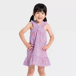 Toddler Girls' Sleeveless Americana Plaid Woven Dress - Cat & Jack\u2122 Red/Blue 4T | Target
