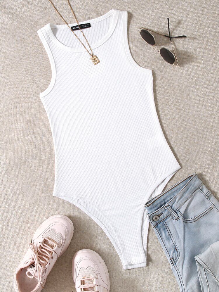 Ribbed Solid Tank Bodysuit | SHEIN