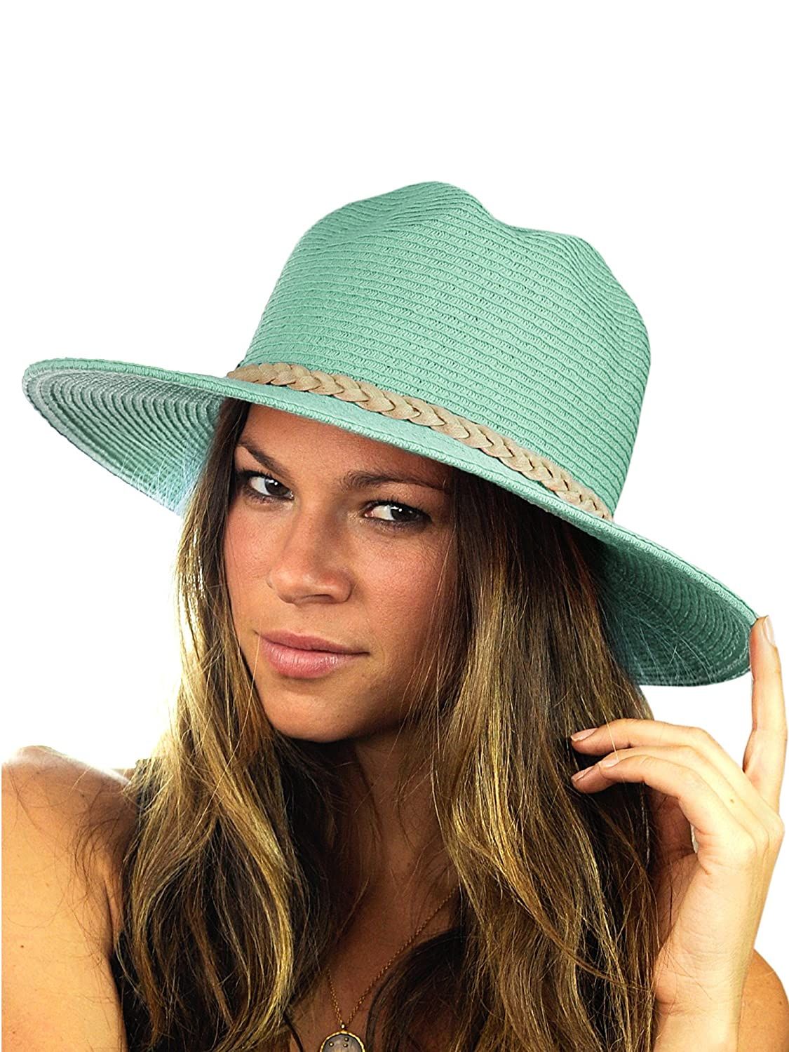 NYFASHION101 Teardrop Dent Braided Trim Casual Panama Fedora Sun Hat | Amazon (US)