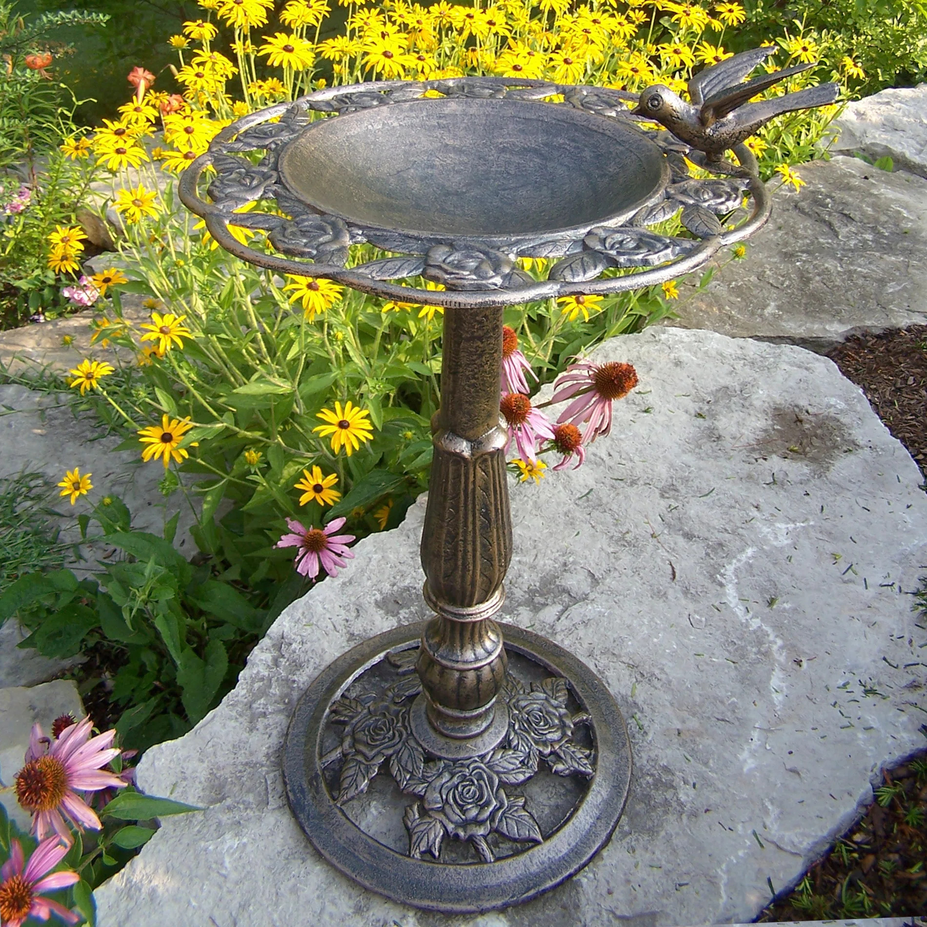 Rose Bird Bath, Antique Bronze | Wayfair North America