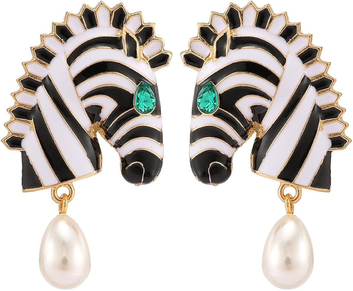 Bohemian Zebra Head Artificial Pearl Stud Earring Pinto Horse Animal Ear Stud for Women Girls Jew... | Amazon (US)