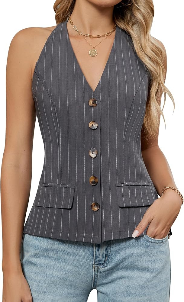 Blooming Jelly Womens Vest Tops V Neck Button Down Sleeveless Trendy Summer Tank Tops Dressy Ladi... | Amazon (US)