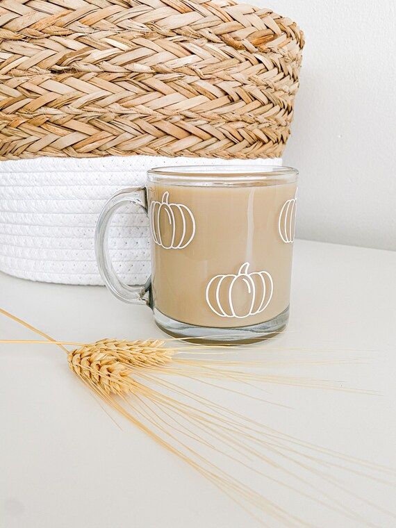 Pumpkin Mug | Clear Glass Mug with Handle | Fall Mug | Coffee Mug | Tea Mug | Glass Jar Mug | Etsy (US)