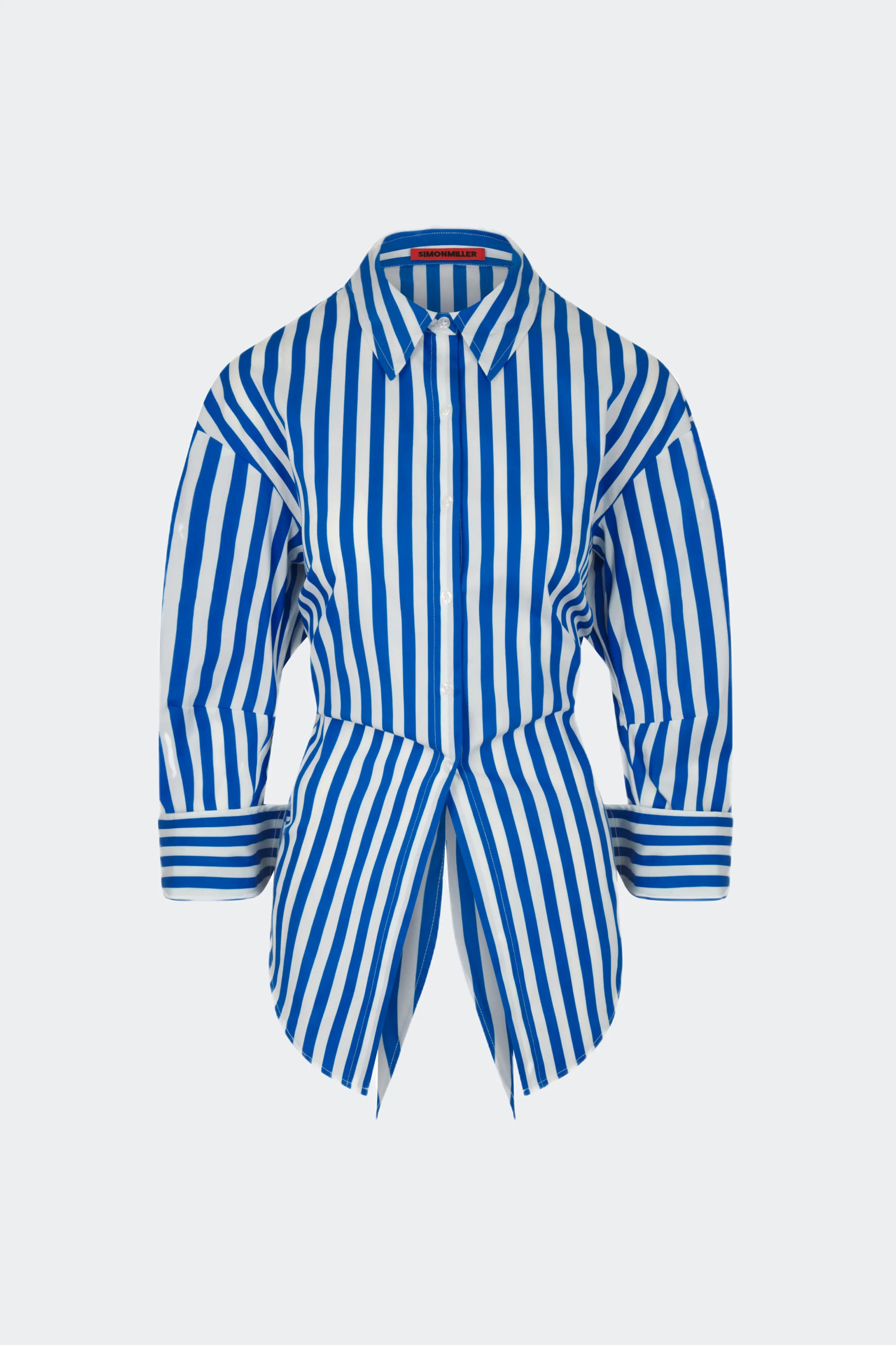 Loch Striped Poplin Button Up in Blue Stripe Cotton | SIMONMILLER | Simon Miller
