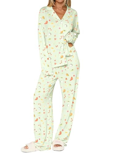 Dressmine Ladies Long Sleeve Cute Pajama Sets 2 Piece Fall Outfits Button Up Pjs Set Loungewear | Amazon (US)