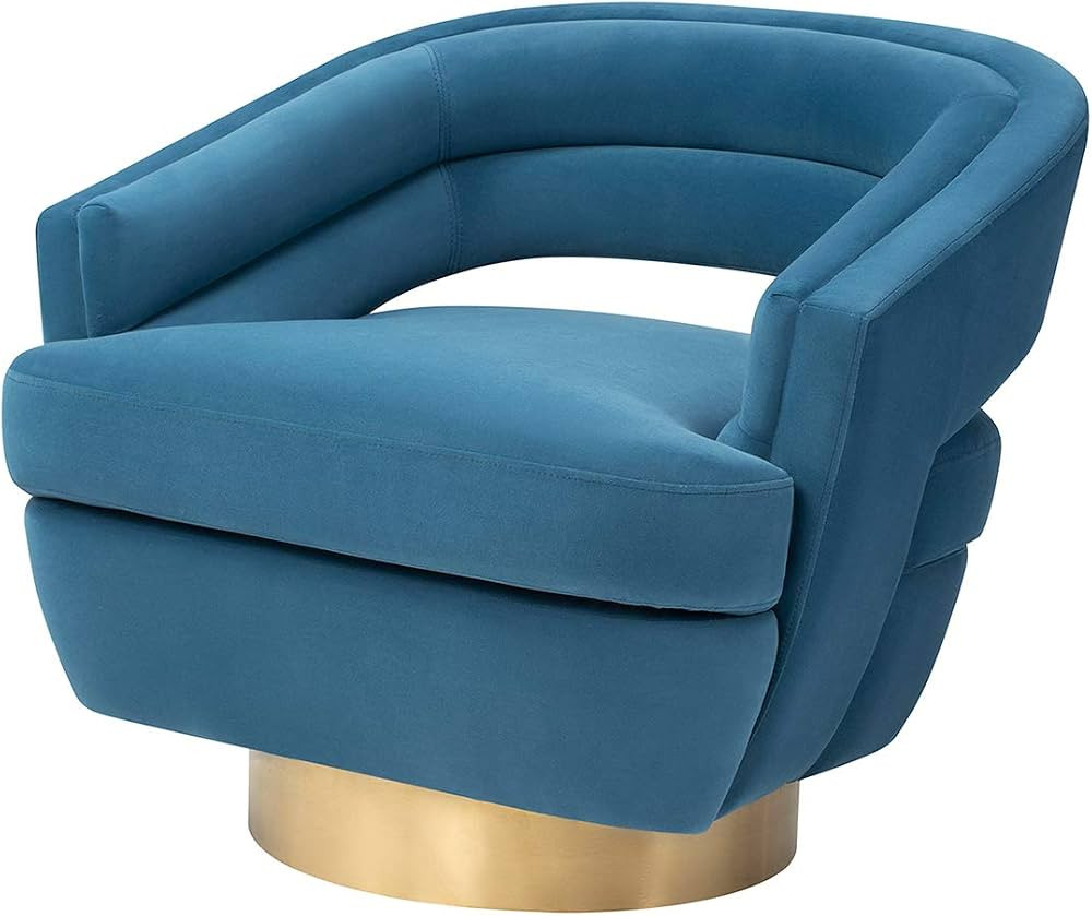 Galileo Modern Peacock Textured Velvet Upholstered Swivel Accent Chair with Brushed Gold Base | Amazon (US)